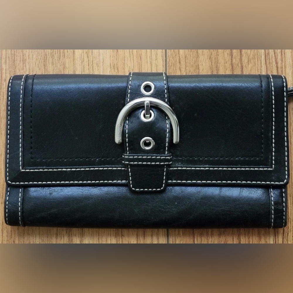 Coach Black Leather Wallet with Silver Buckle